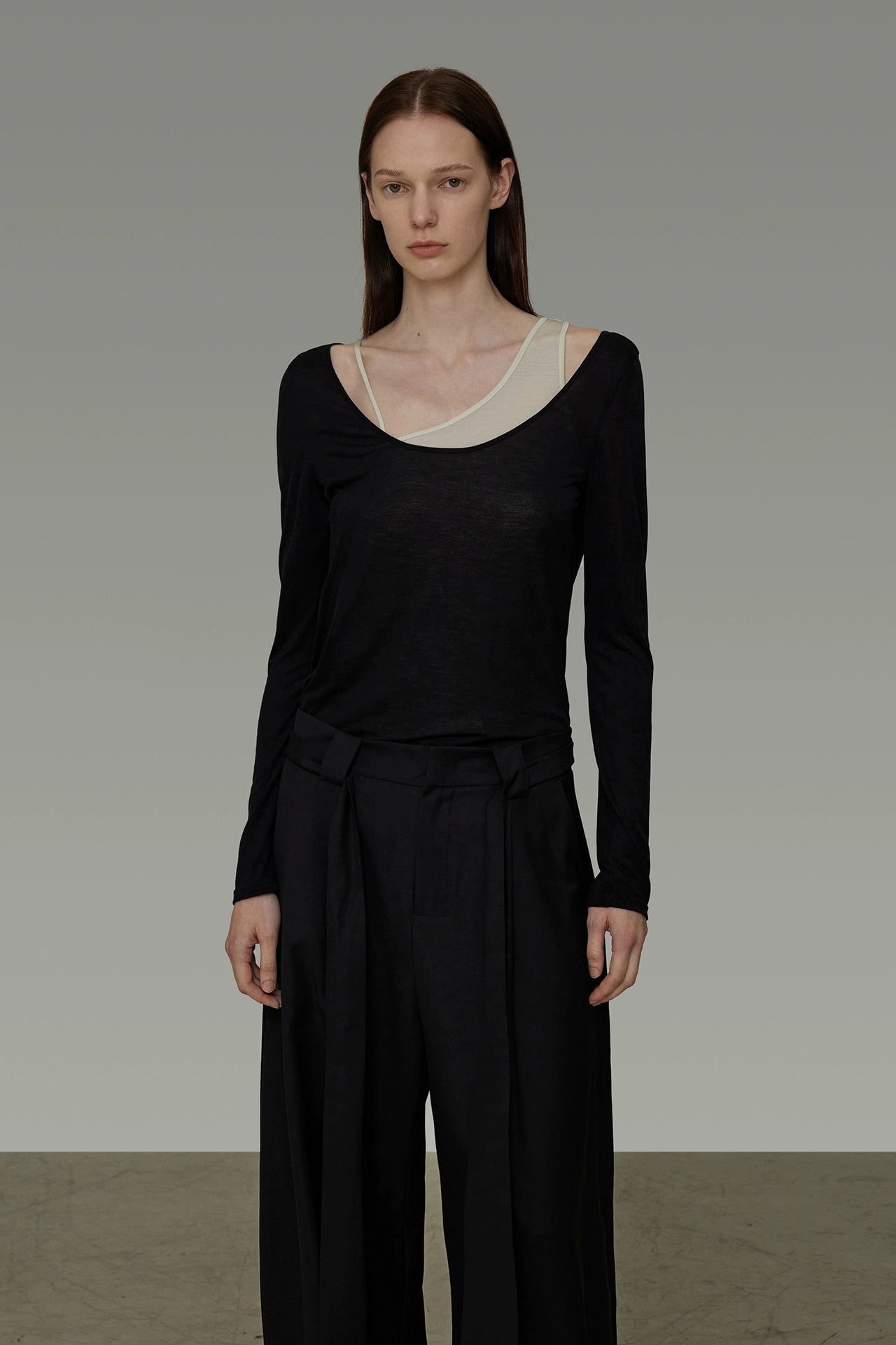 不對稱修身假兩件上衣 B4197