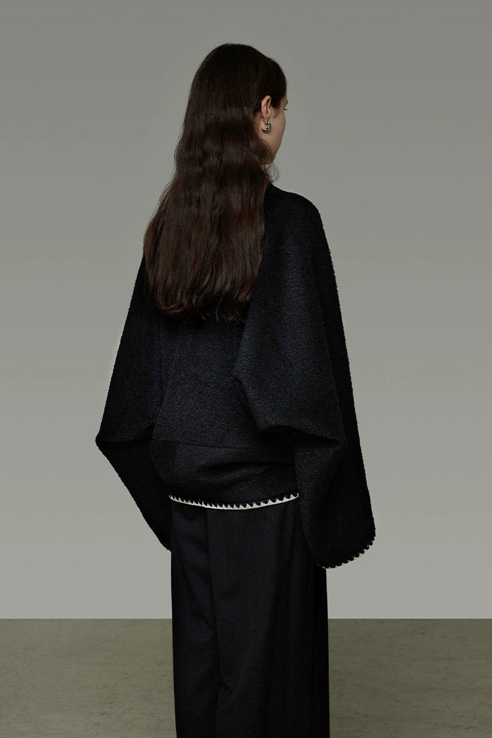 撞色落肩羊毛混紡大衣 B4489