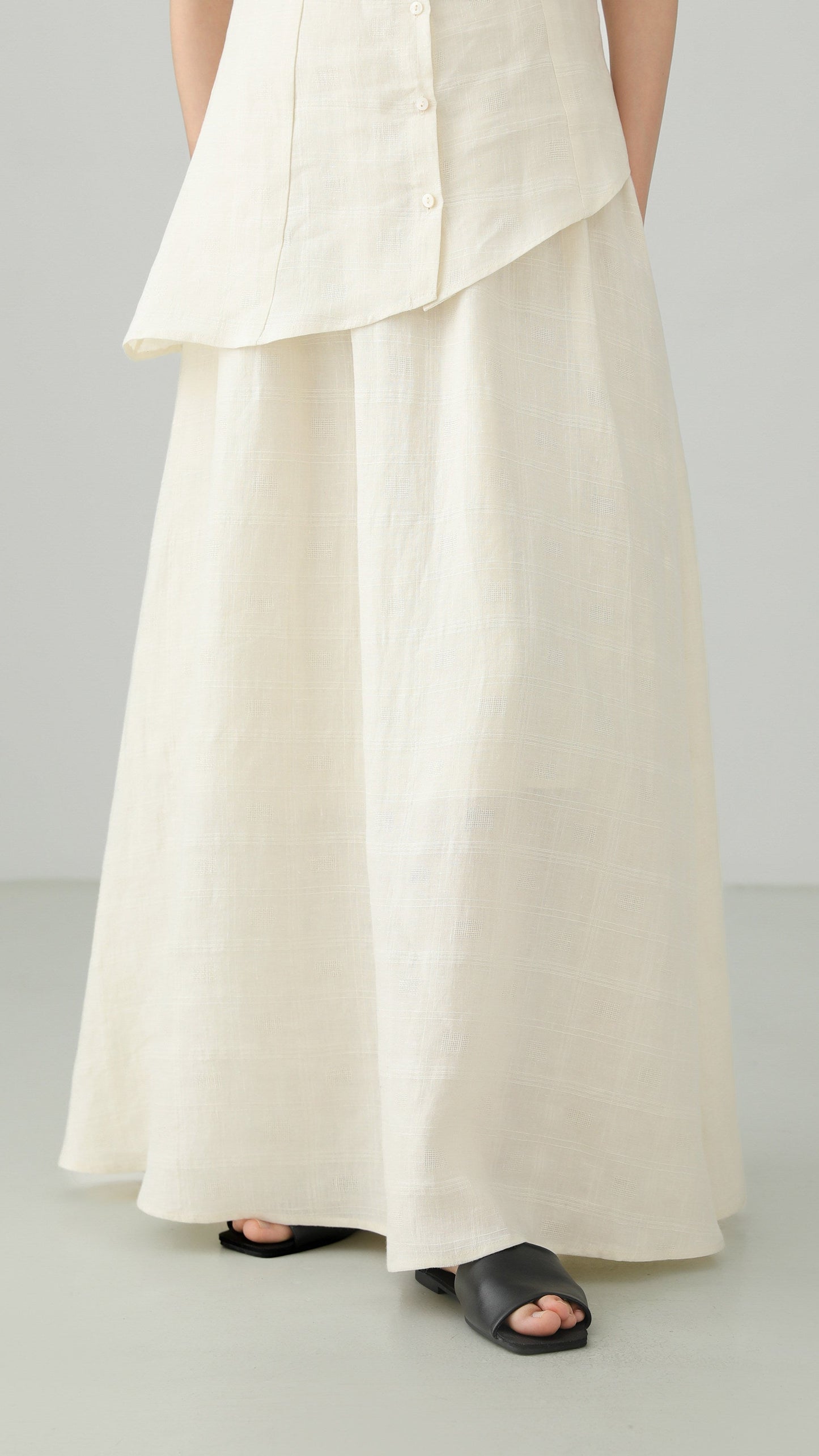 Minimal Linen Jacquard Long Skirt B4831