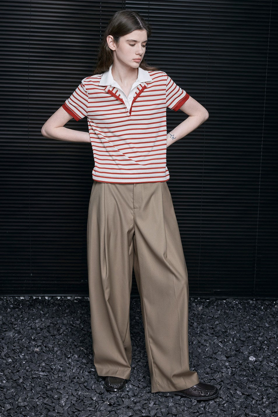 Fake Two-Piece Stripe Short-Sleeve Polo Shirt B4709