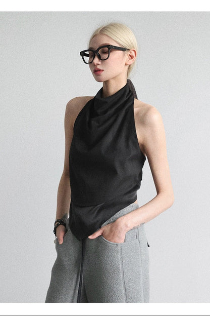 High-neck fake two-piece top B4649