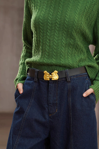 Squirrel Metal Buckle Vintage Leather Belt B4455