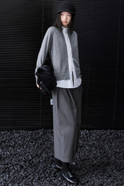 Gray Front/Back 2-Way Shirt-Layered Style Wool-Blend Knit B5025