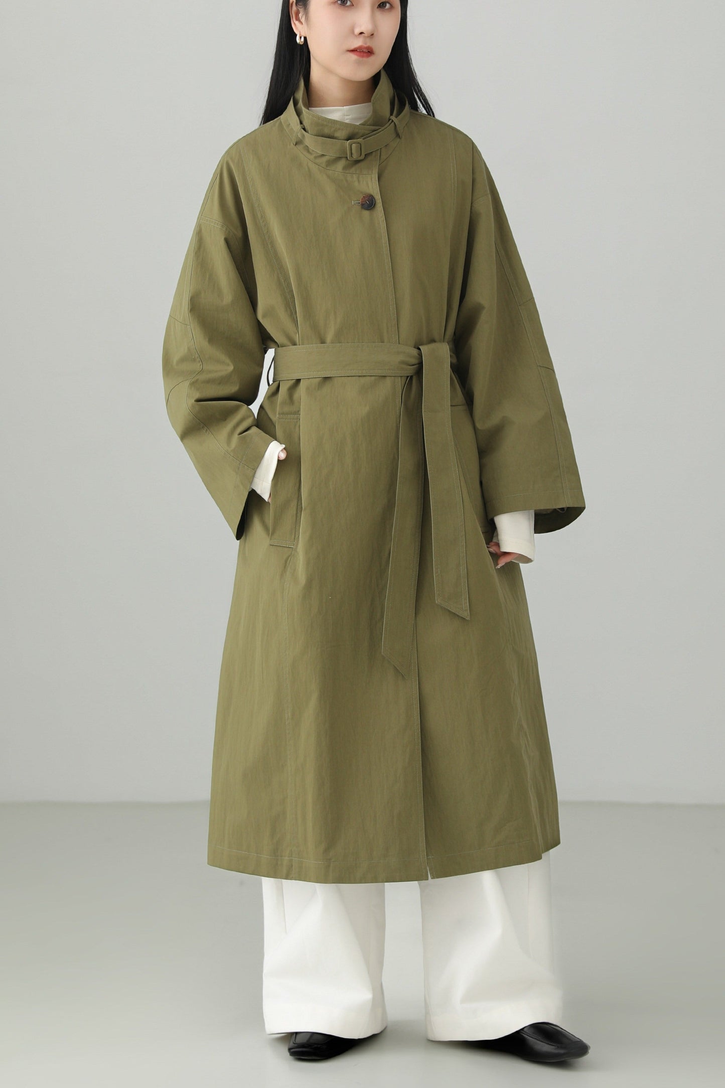 Cotton nylon washed trench coat B4654