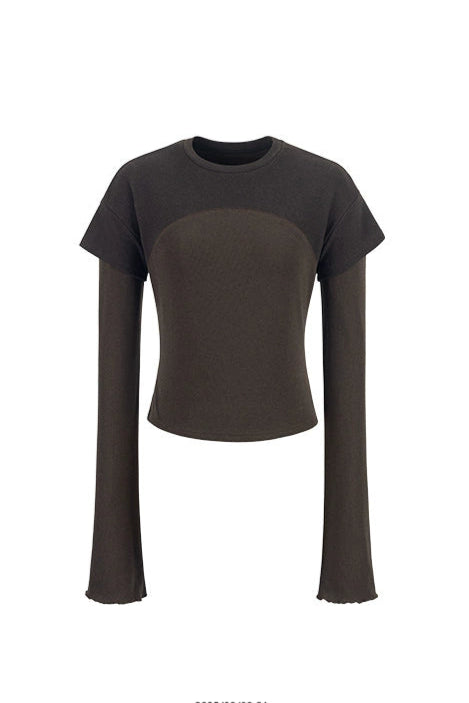 Fake two-piece flared long-sleeved T-shirt B4344