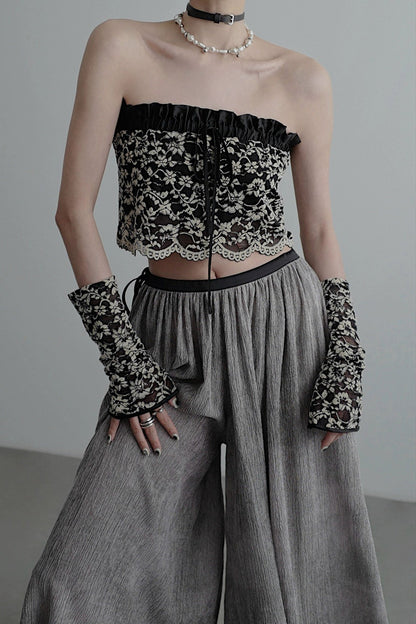 Black jacquard lace bandeau (with gloves) B4041