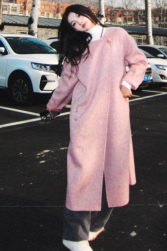 ダブルフェイスウールピンクロングコート　B4508
