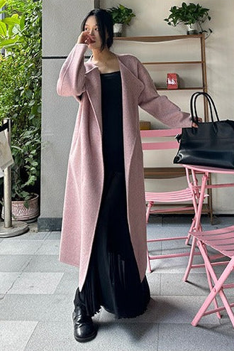 ダブルフェイスウールピンクロングコート　B4508