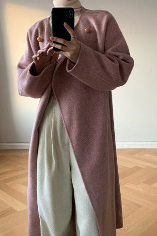 ダブルフェイスウールピンクロングコート　B4508