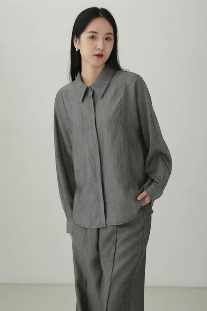 天絲提花寬鬆長袖襯衫B4269