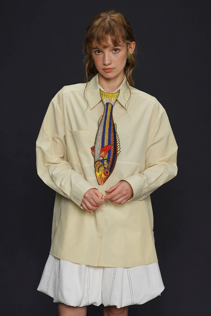 イエローフィッシュヴィンテージ刺繡ネクタイ　B4162