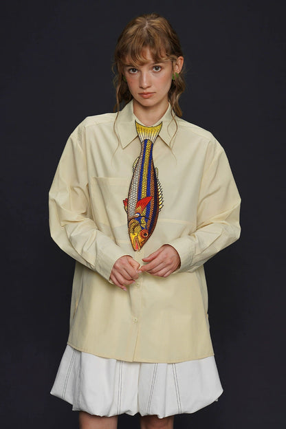 イエローフィッシュヴィンテージ刺繡ネクタイ　B4162