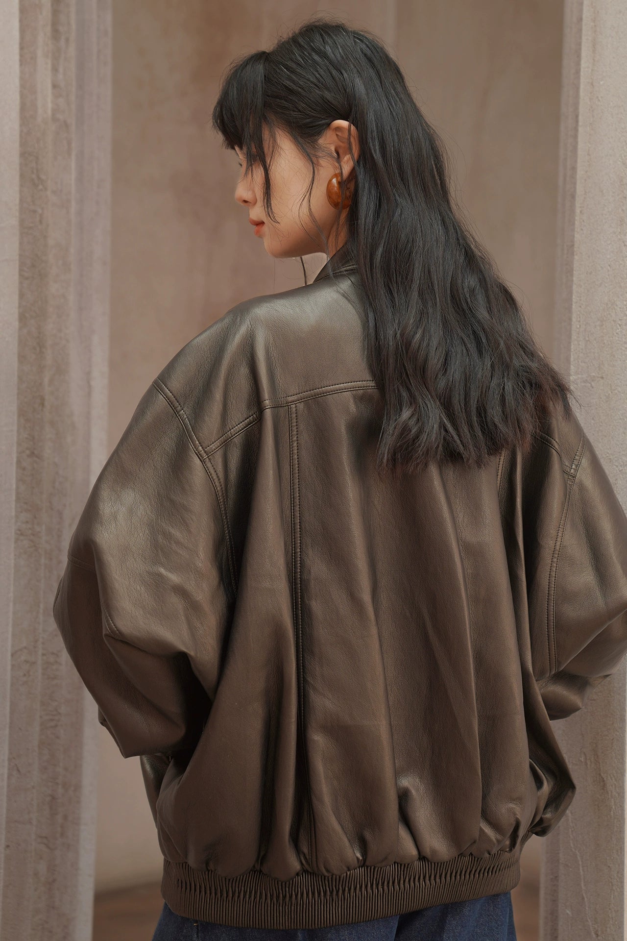 美國復古摩托車PU寬鬆夾克 B4458