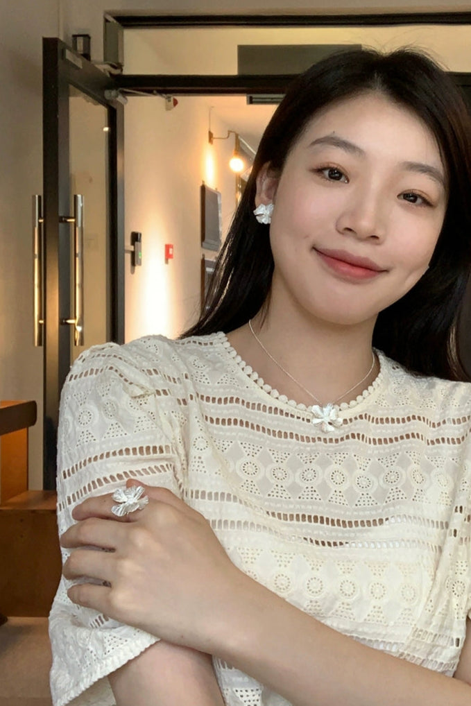 S925 Flower Peony Open Ring B4264