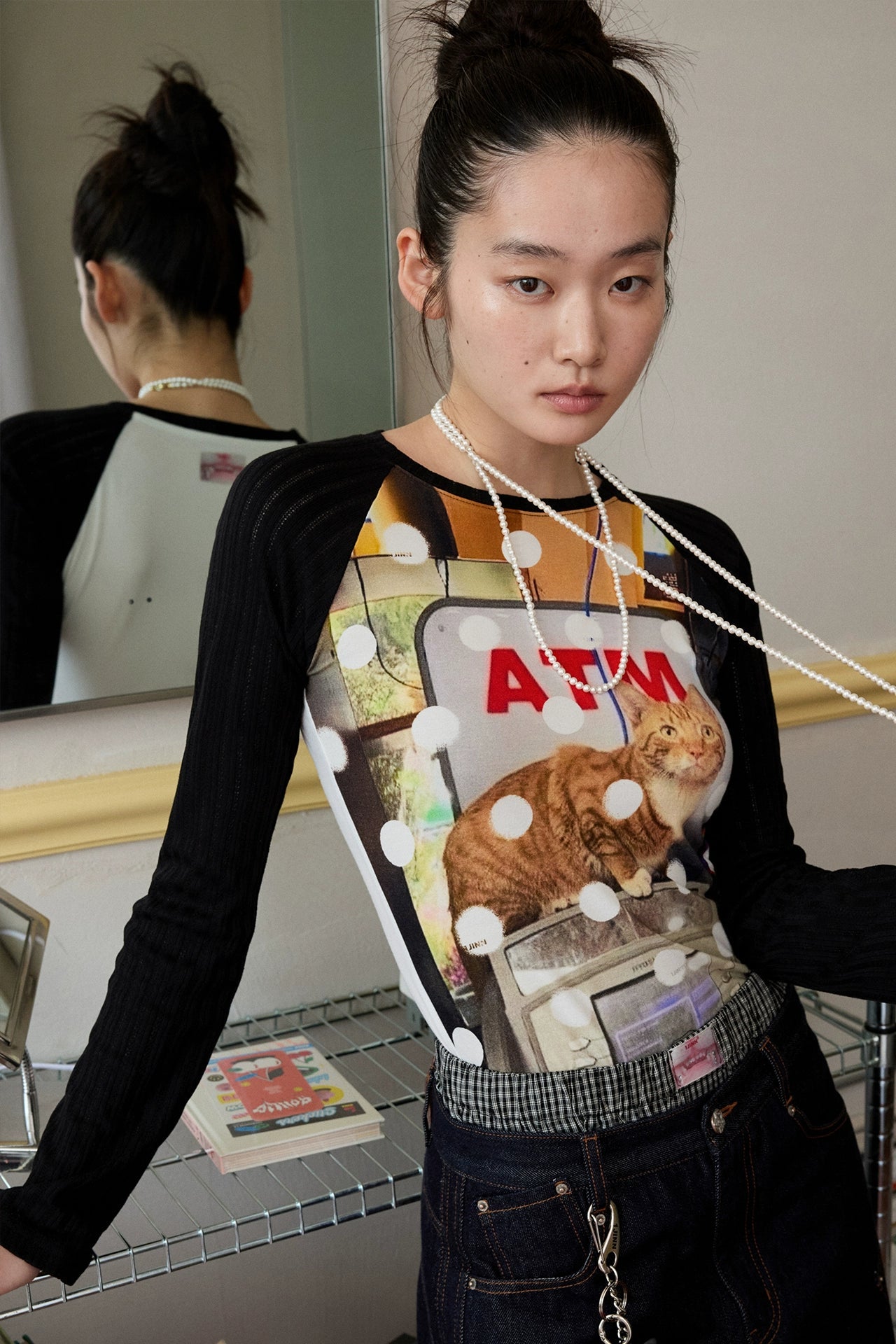 キャット＆ドッグ ドットプリントスリミングTシャツ　B4320