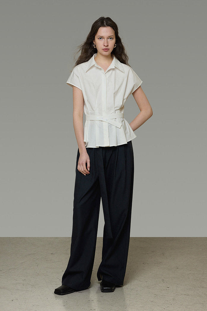 White Tucked Waist-Shaping Blouse B4775