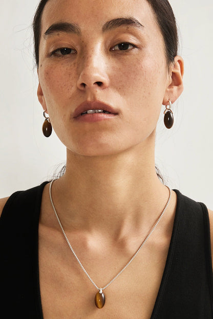 S925タイガーアイシングルビーズフックピアス　B4283