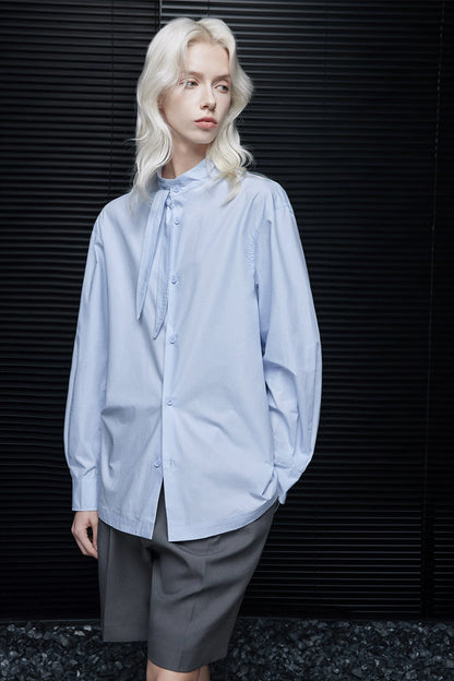 シャローブルーピュアコットンリボンシャツ　B4238