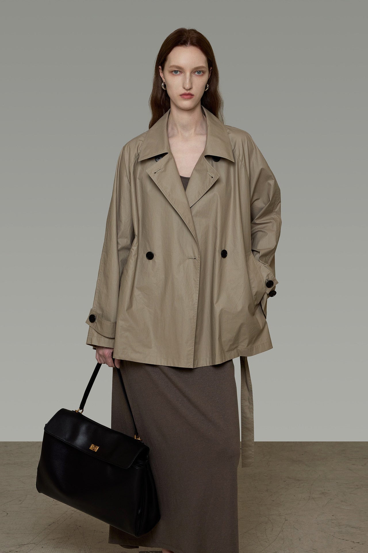Double Front Mid-Length Trench Coat B4902