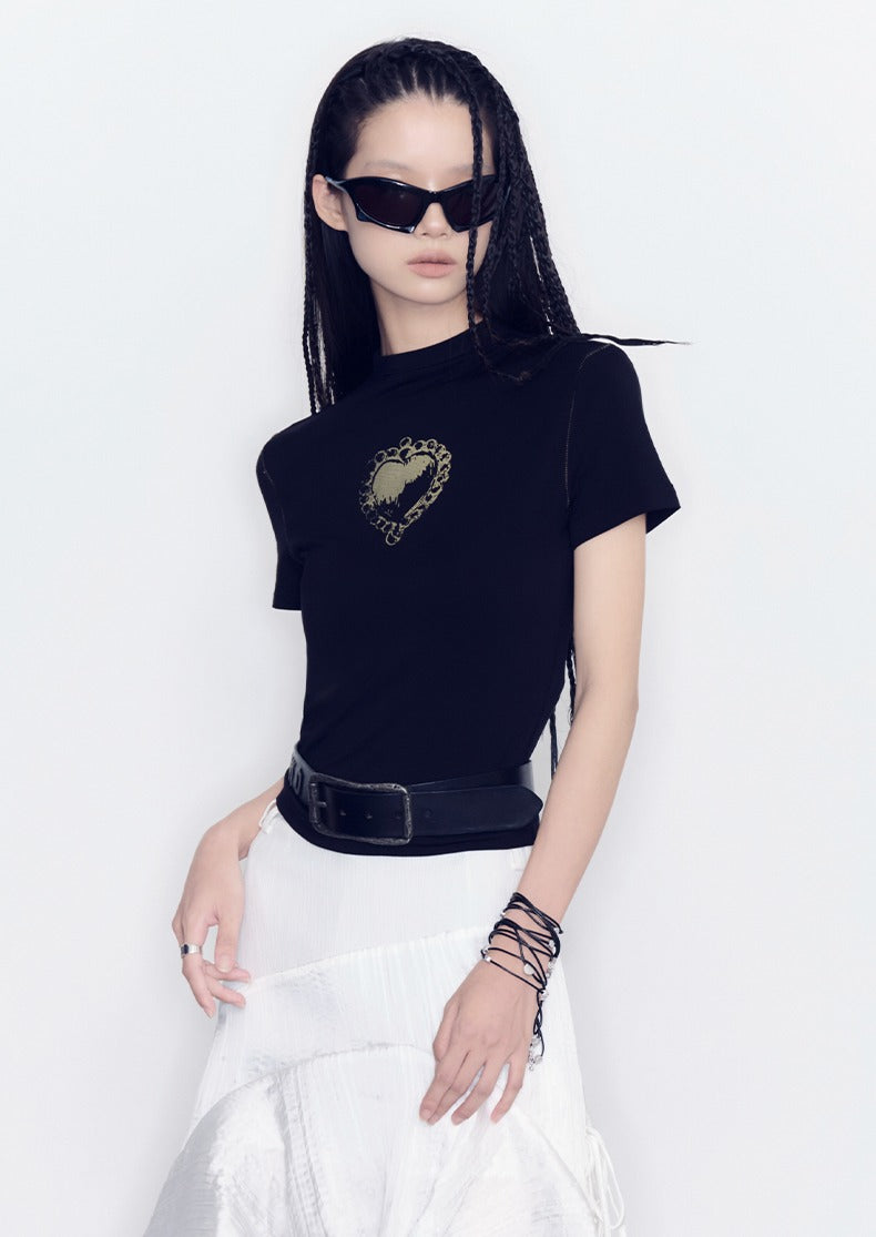 Retro Love Print Black T-shirt B1982