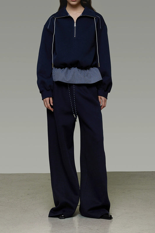 海軍藍抽繩寬鬆闊腿褲 B4440