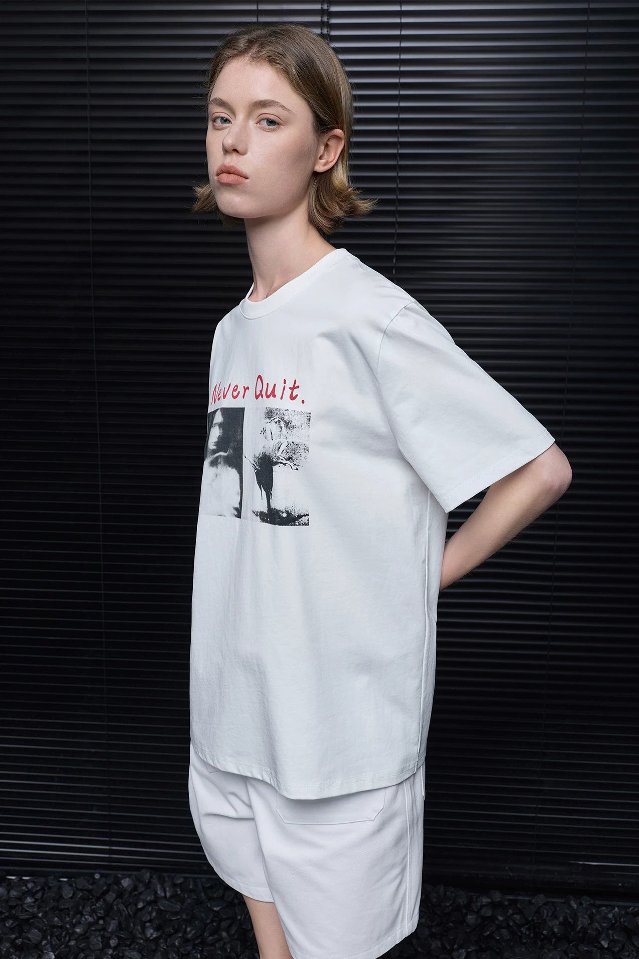 ホワイトヴィンテージプリント半袖Tシャツ　B4856
