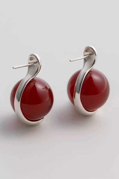 S925 紅瑪瑙珠耳環 B4377