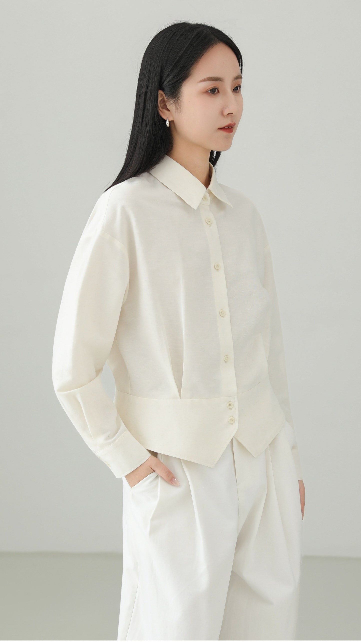 Linen blend peplum design top B4665