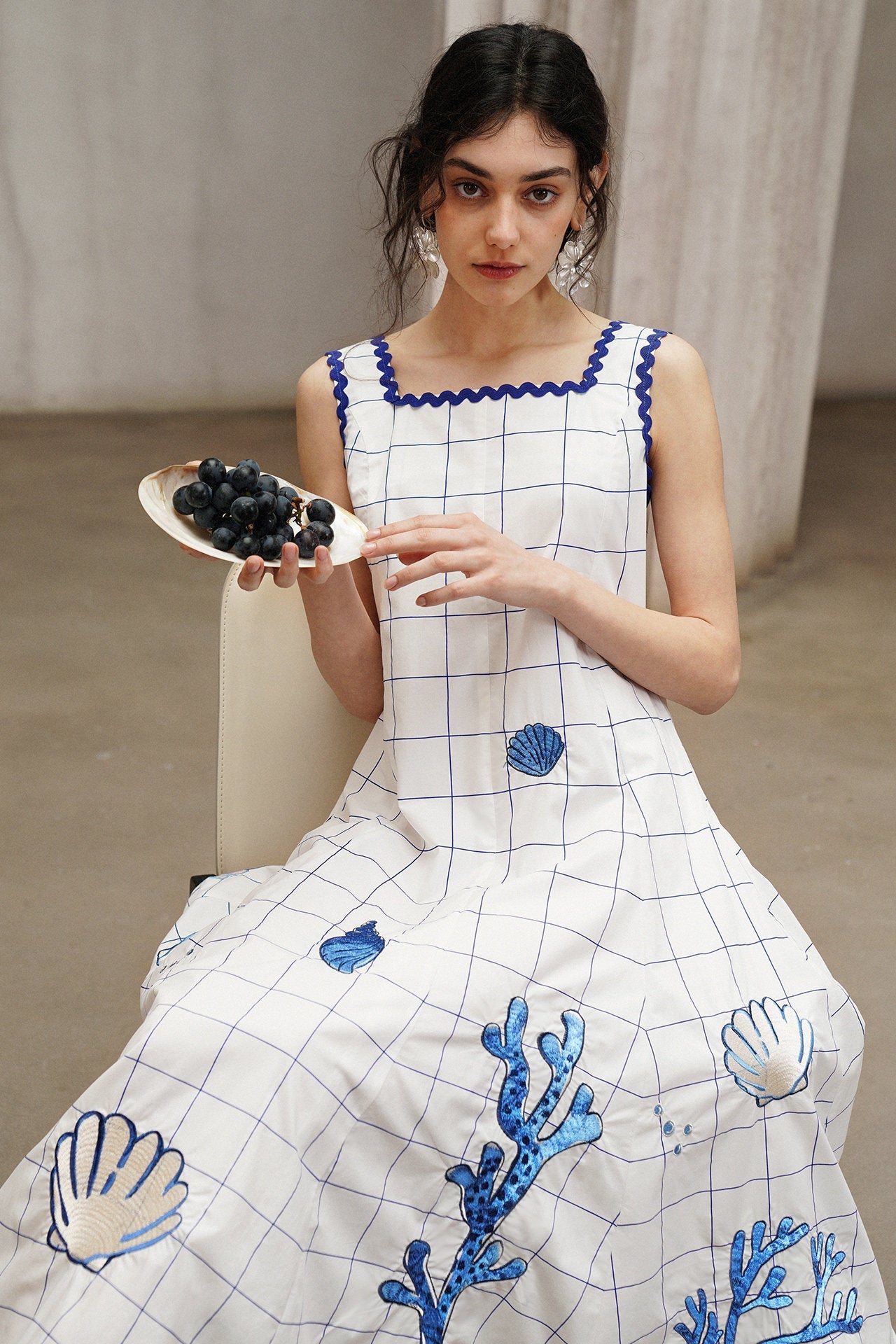 Summer Pine Embroidered Plaid Dress B4793