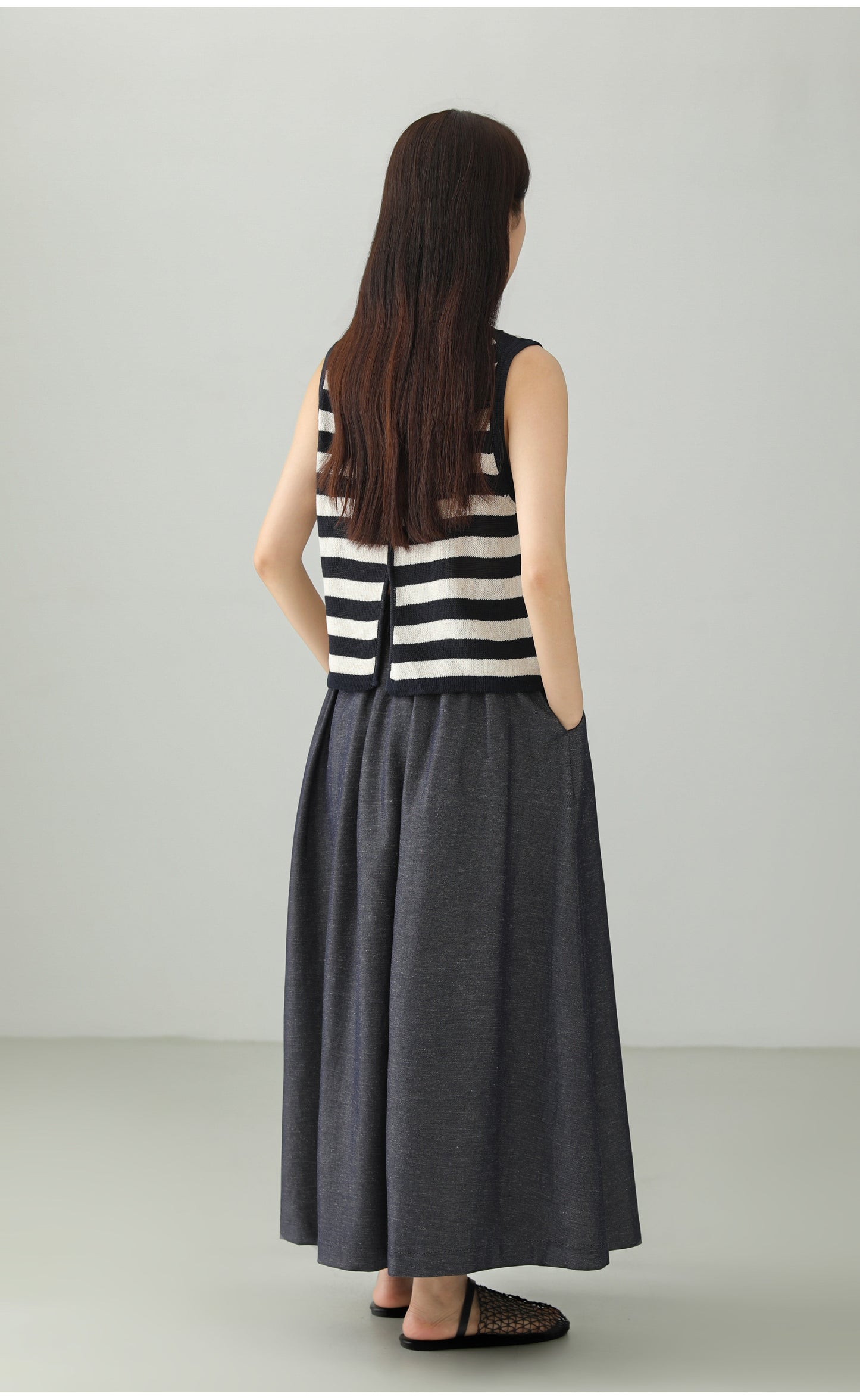 Cotton Linen Art Flare Skirt B4765