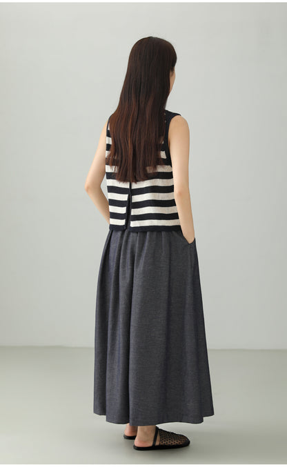 Cotton Linen Art Flare Skirt B4765