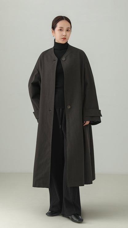 Tencel Cotton No-Collar Long Coat B5009