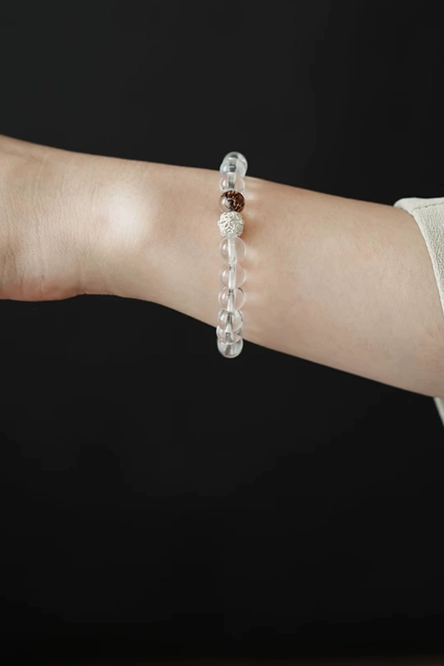 S925ブラジル産ホワイトクリスタル白沈香ブレスレット　B4206