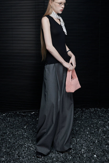 灰色中腰帥氣闊腿褲 B4116