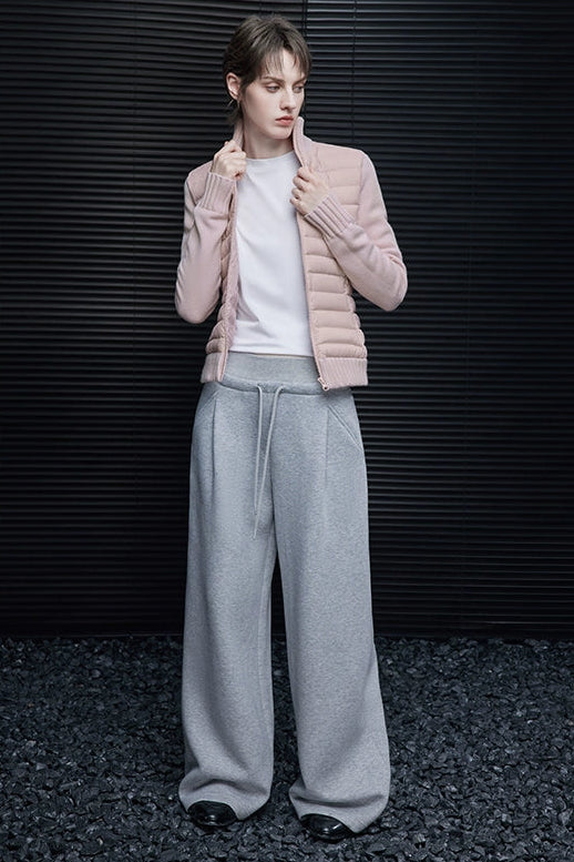 Pink Slim Fit Knitted Down Jacket B4421