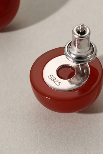S925 Red Agate Stud Earrings B4383