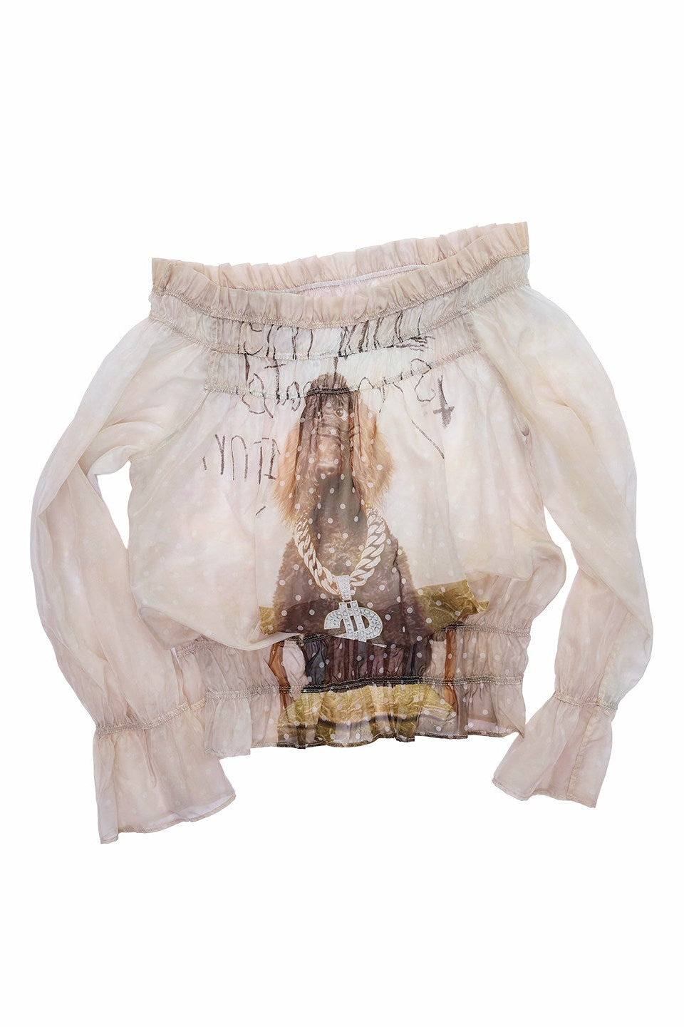 ドッグラブワンショルダーシフォンプリントトップス　B4643