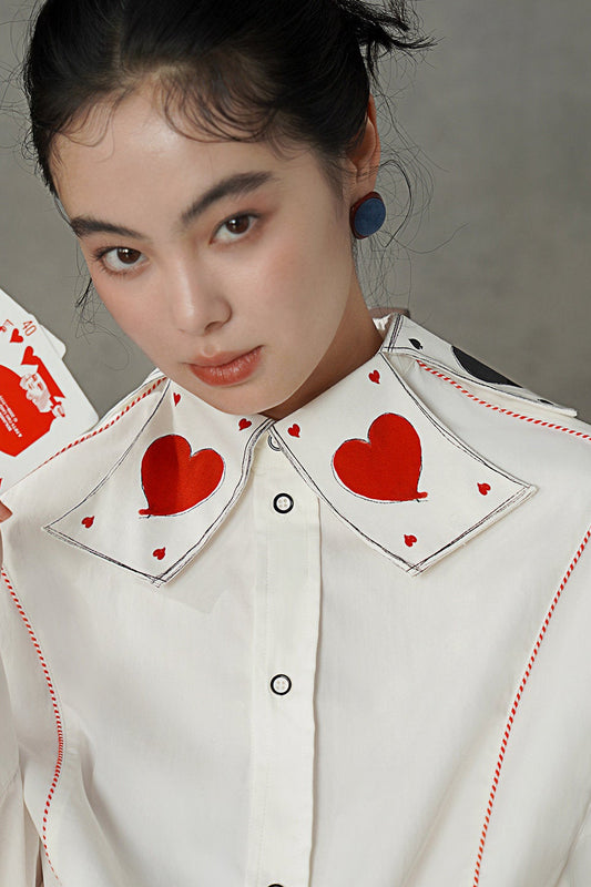 フレンチスイートトランプ刺繍カラーシャツ　B4581