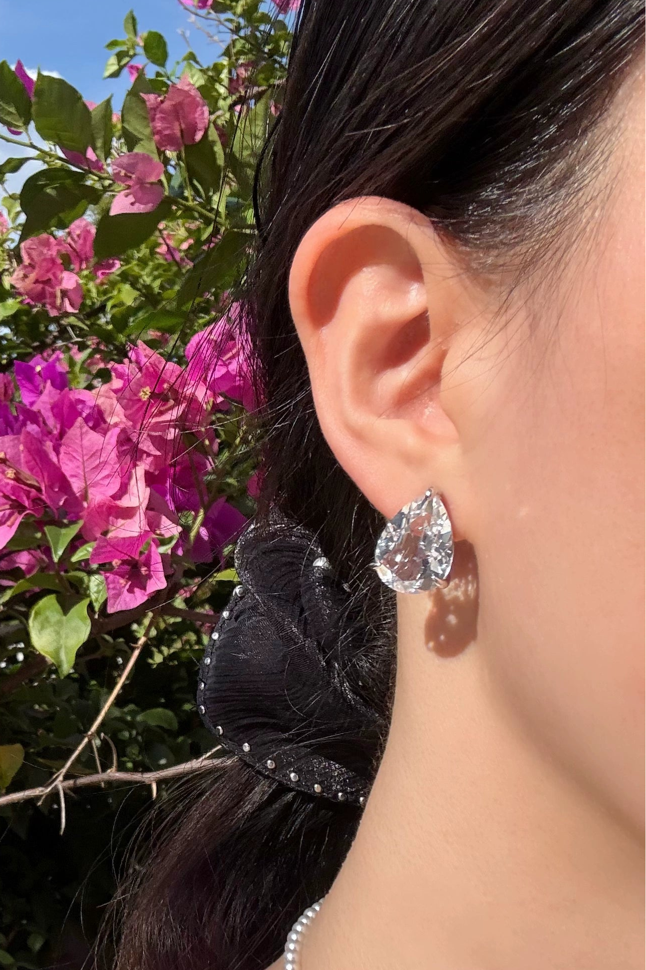 S925 Natural White Crystal Teardrop Earrings B4385