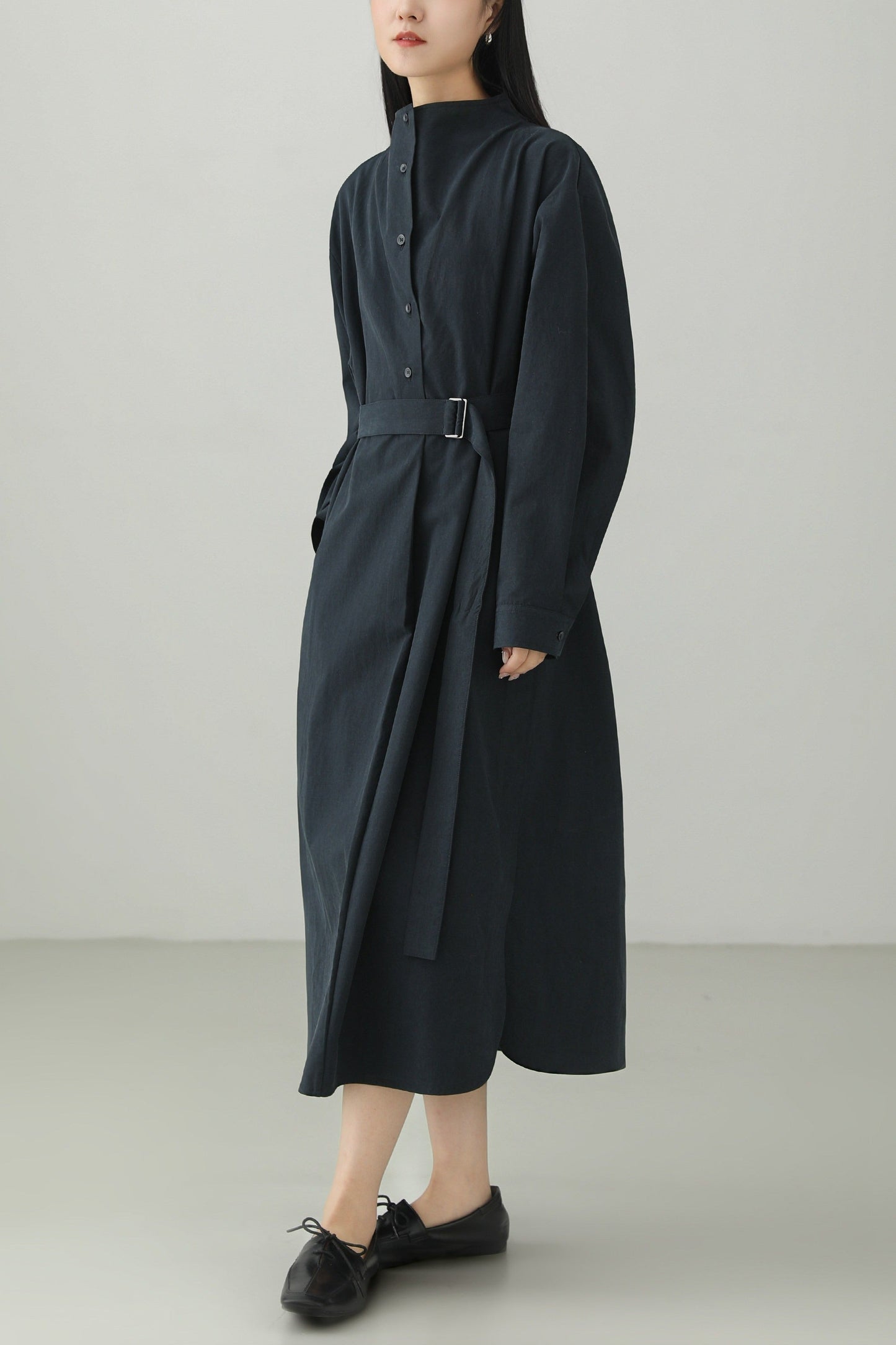 Red Tencel Blend Stand Collar Dress B4663