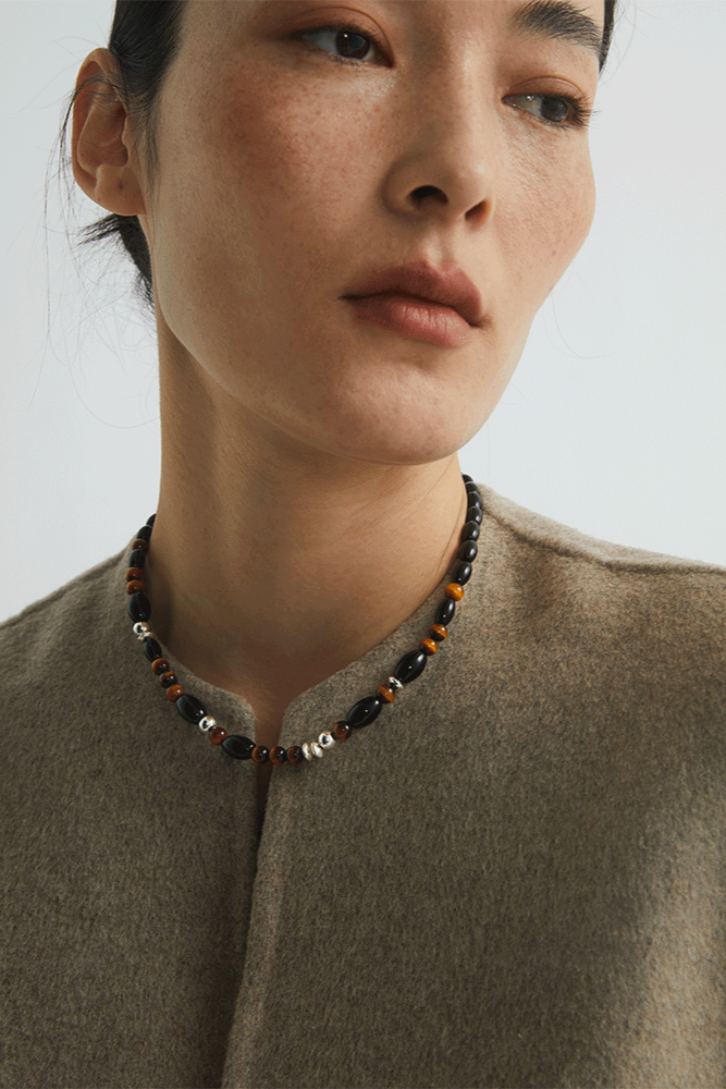 S925タイガーアイ ブラックアゲートチョーカーネックレス　B4286