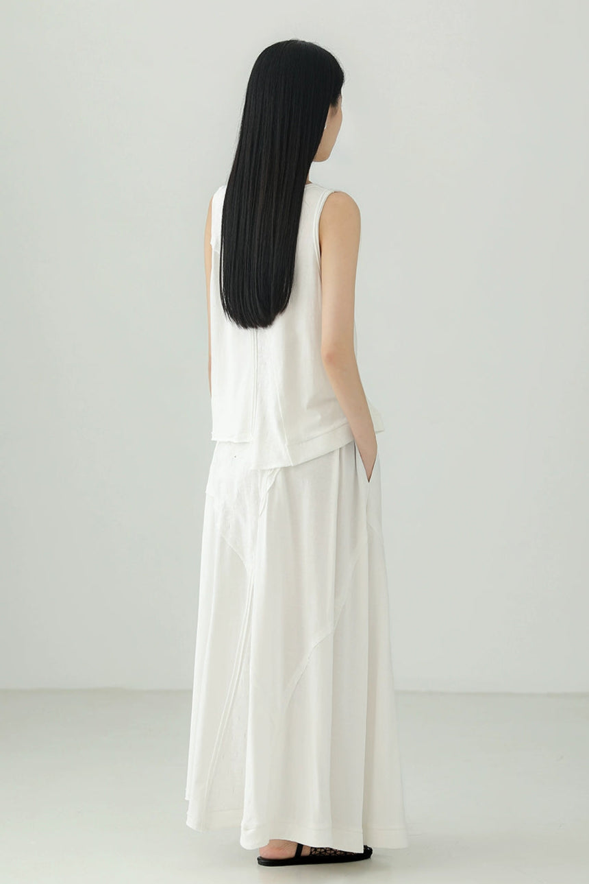 棉質不規則拼布無袖上衣 B4135