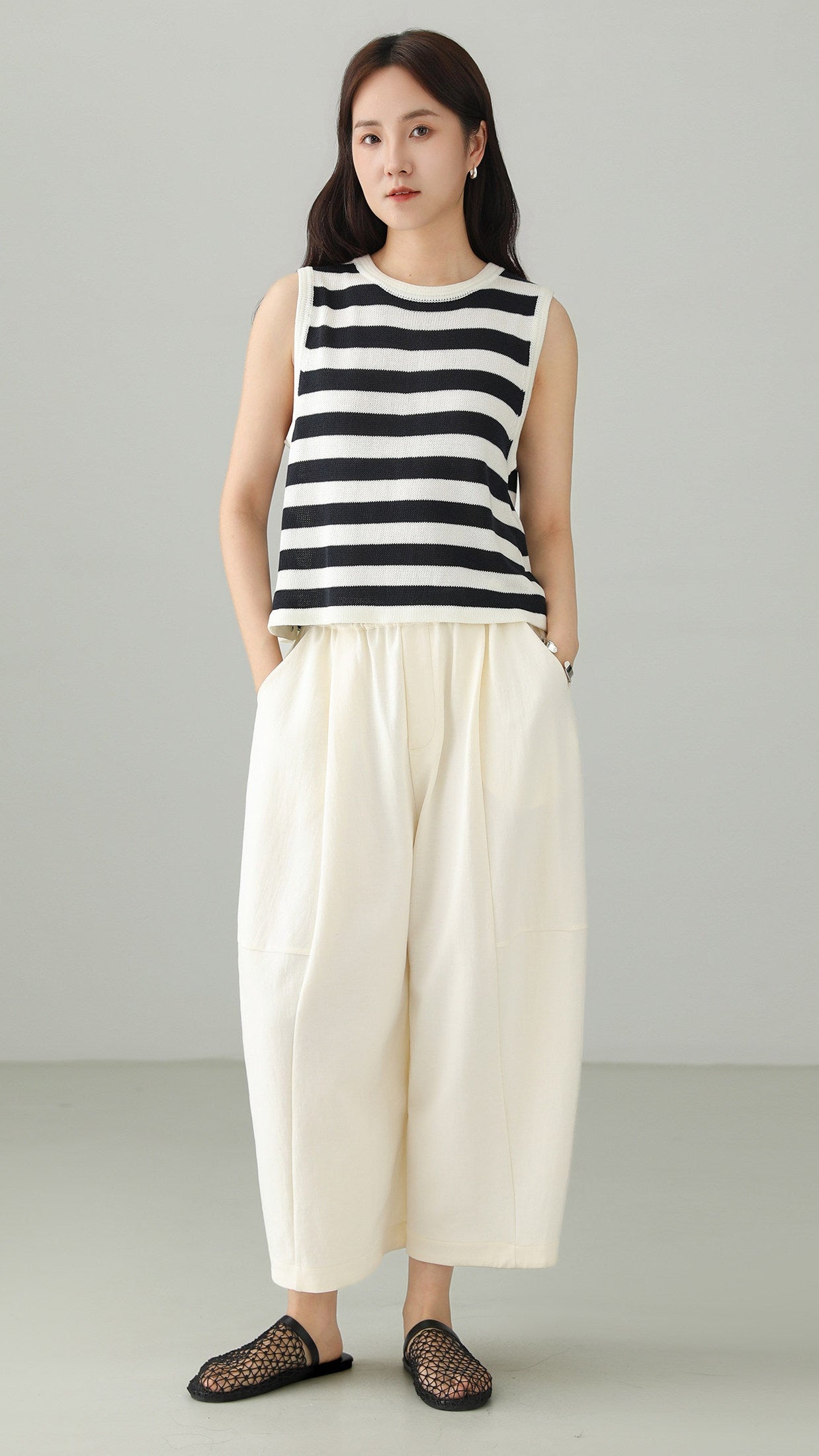 Tencel Cotton Cropped Wide Pants B4763