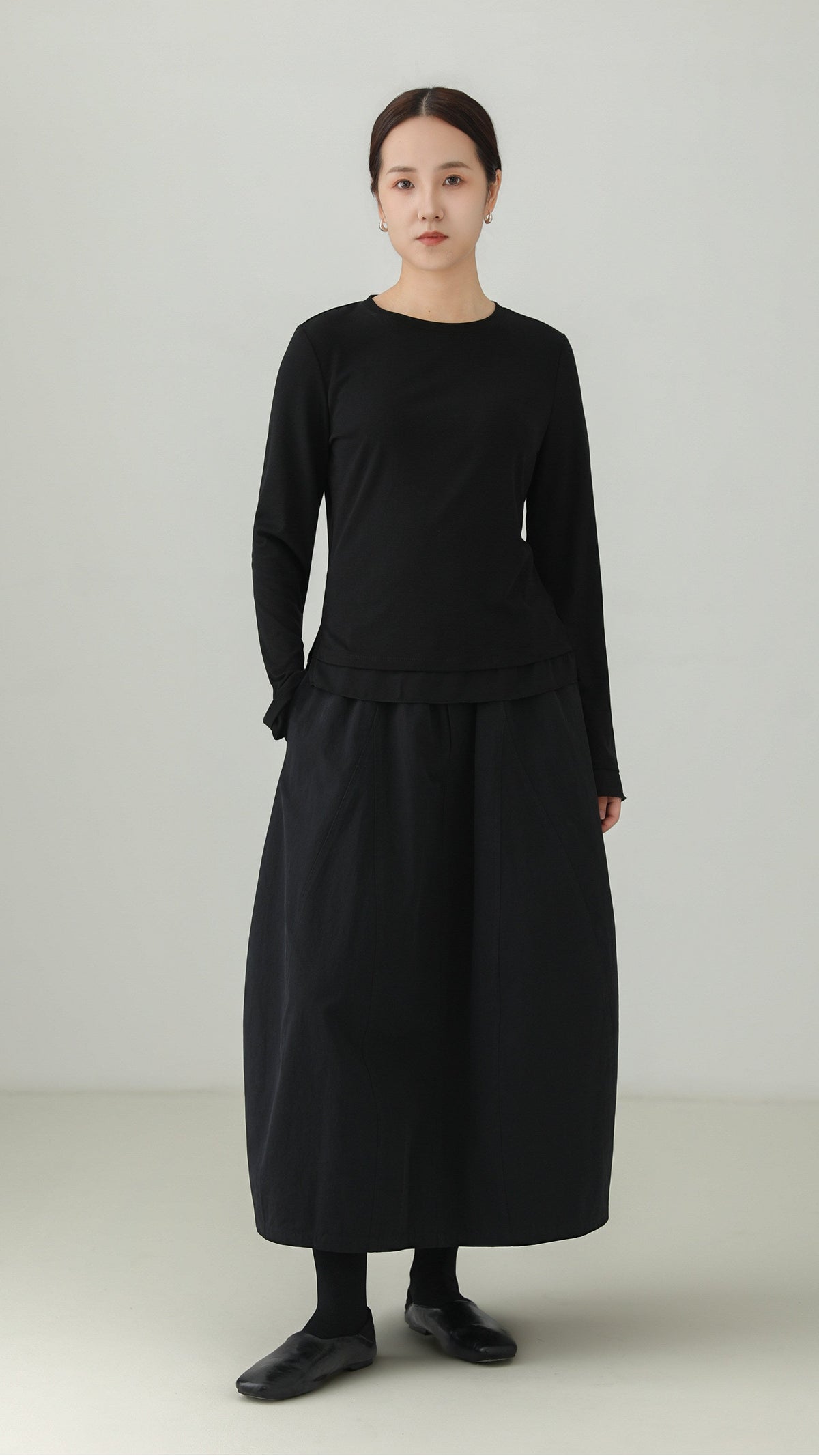 Silk-Trim Layered Hem Long-Sleeve T-Shirt B5003