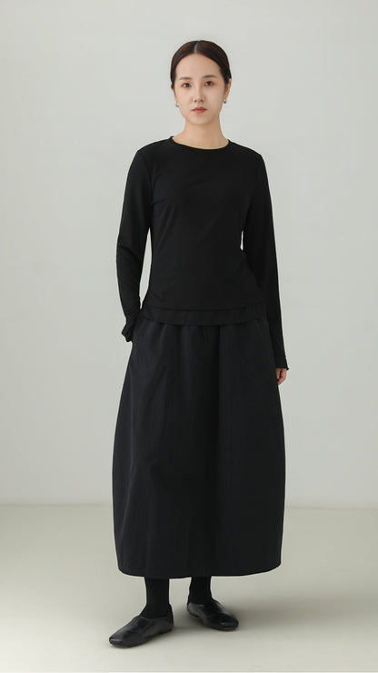 Silk-Trim Layered Hem Long-Sleeve T-Shirt B5003