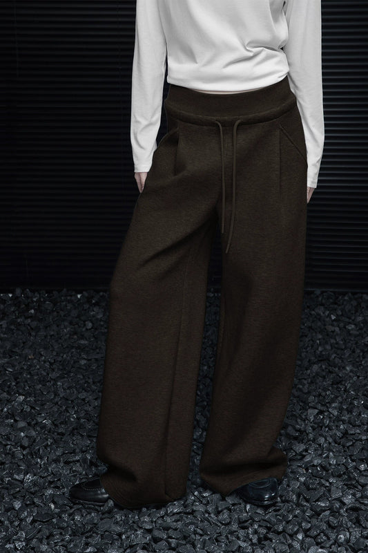 Dark Brown Sweat Lazy Wide Pants B4420