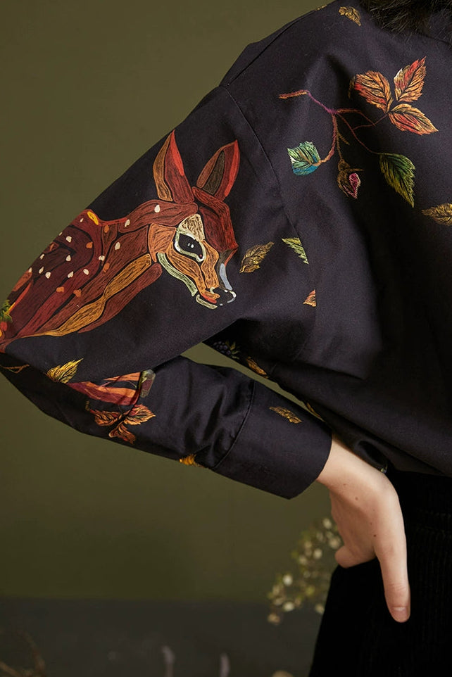 手繪鹿紋寬鬆襯衫 B4460