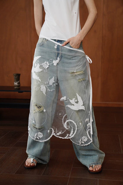 レトロ️ウオッシュダメージデニムパンツ　B4830