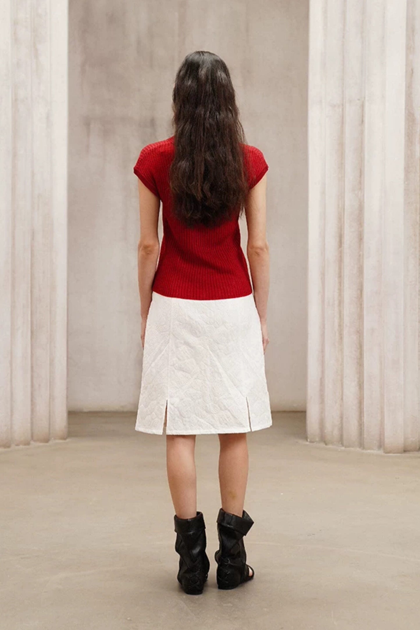 Minimalist Tomato Red Slim Knit T-Shirt B4796