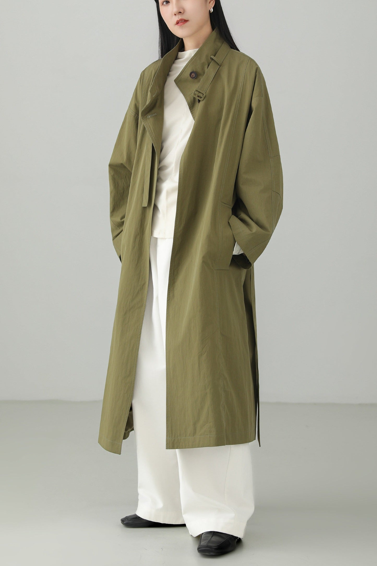 Cotton nylon washed trench coat B4654